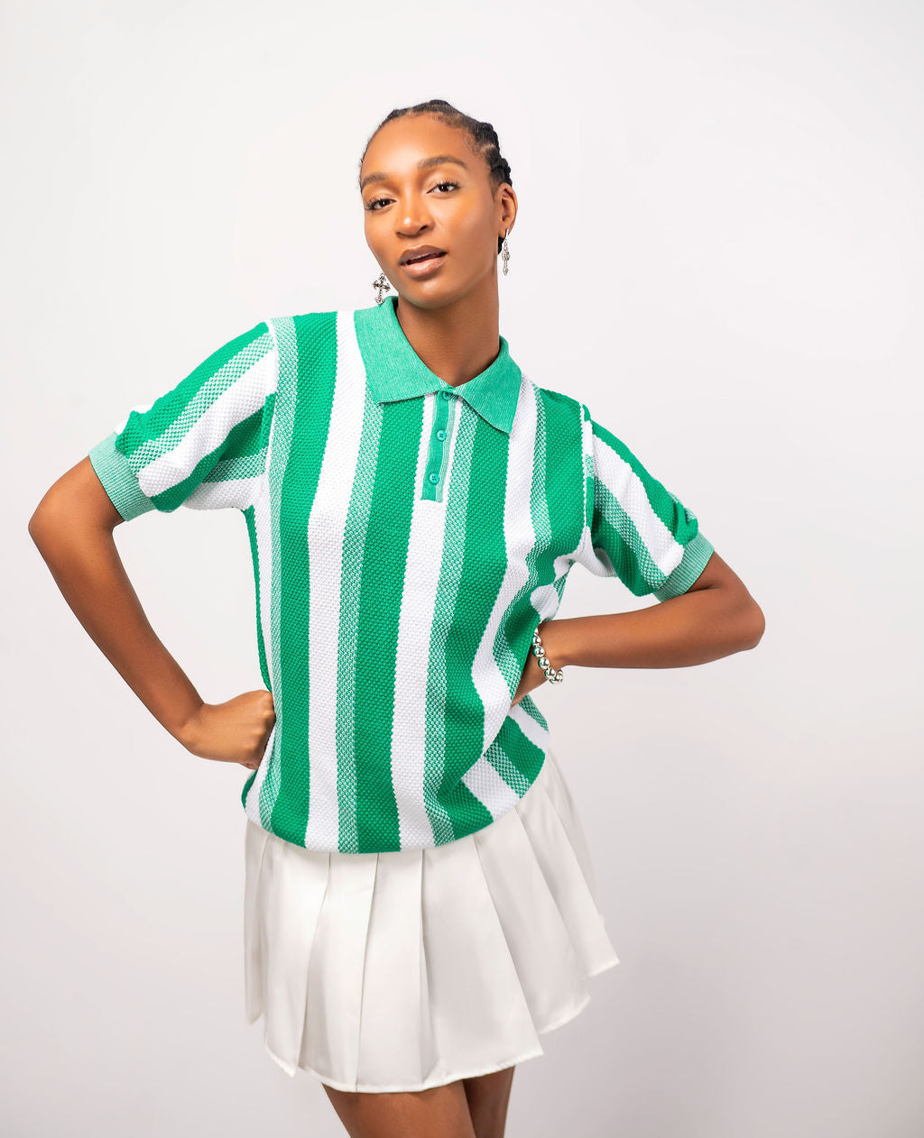 Stripe Knit Shirt in Green- Women