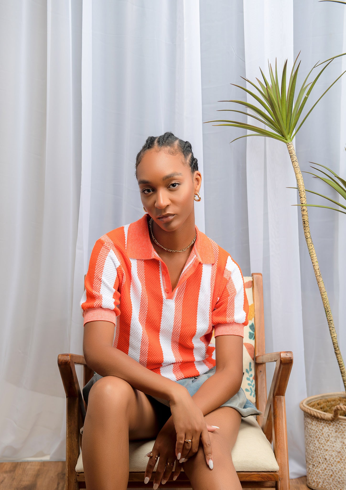 Stripe Knit Shirt in Orange - Women