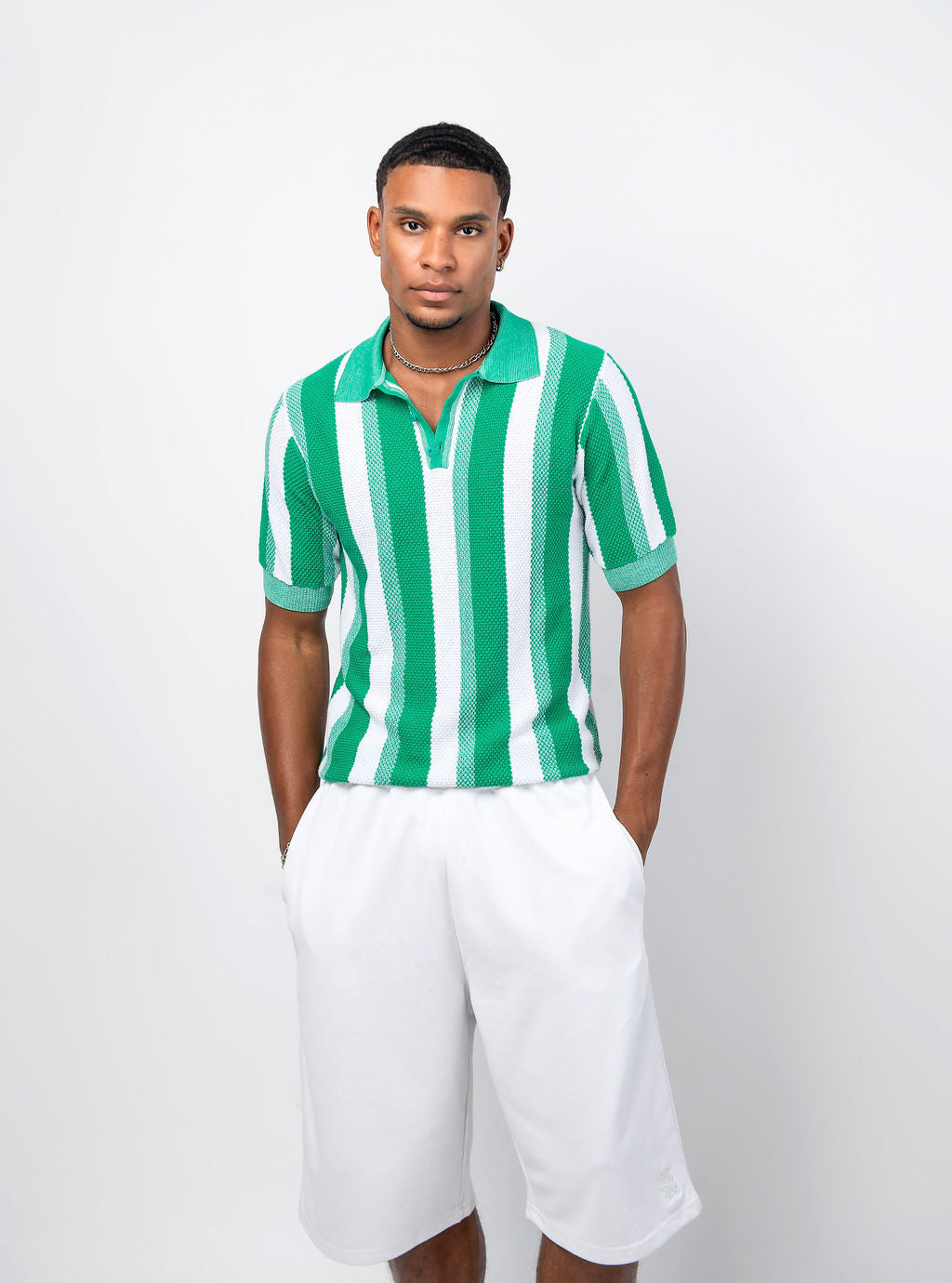 Men Stripe Knit Shirt - Green