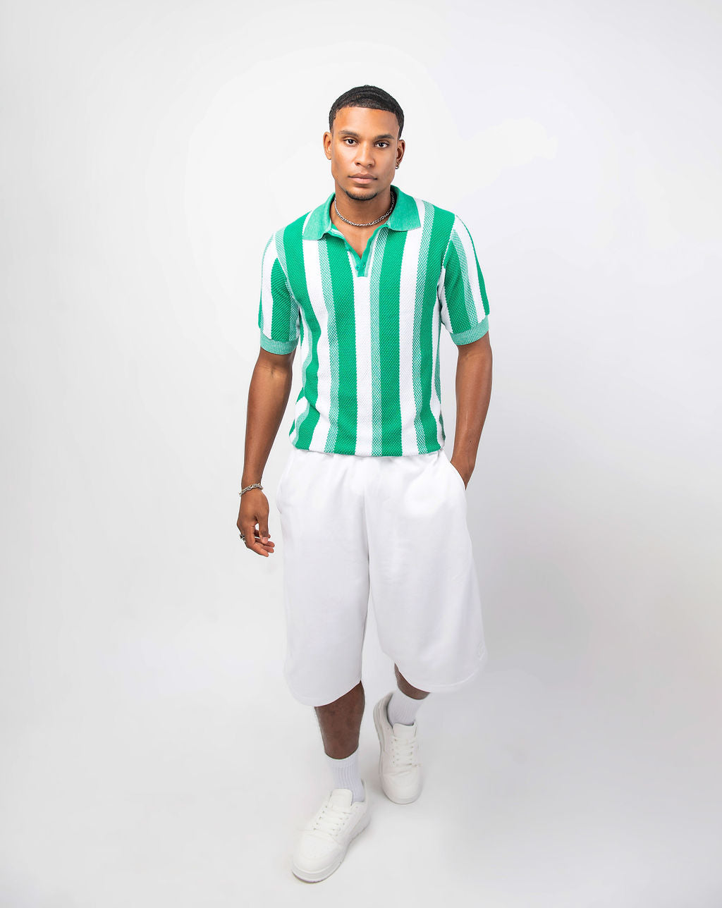 Men Stripe Knit Shirt - Green