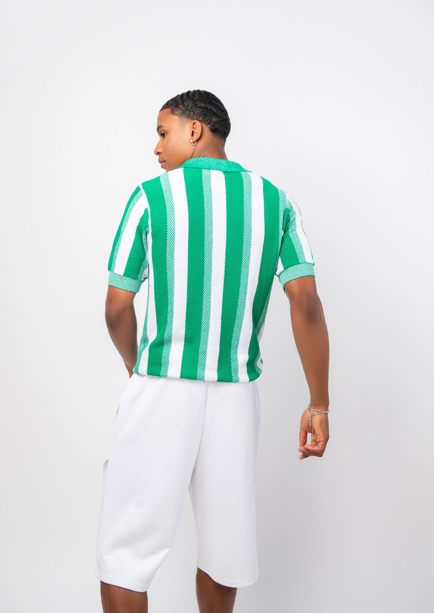 Men Stripe Knit Shirt - Green