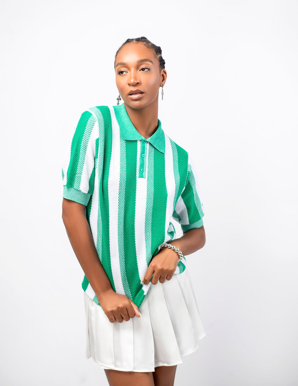Stripe Knit Shirt in Green- Women