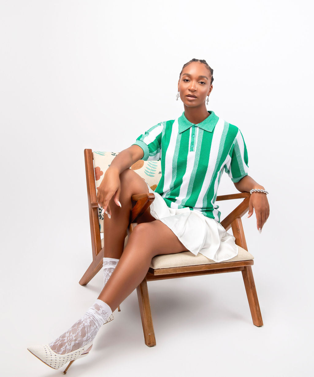 Stripe Knit Shirt in Green- Women