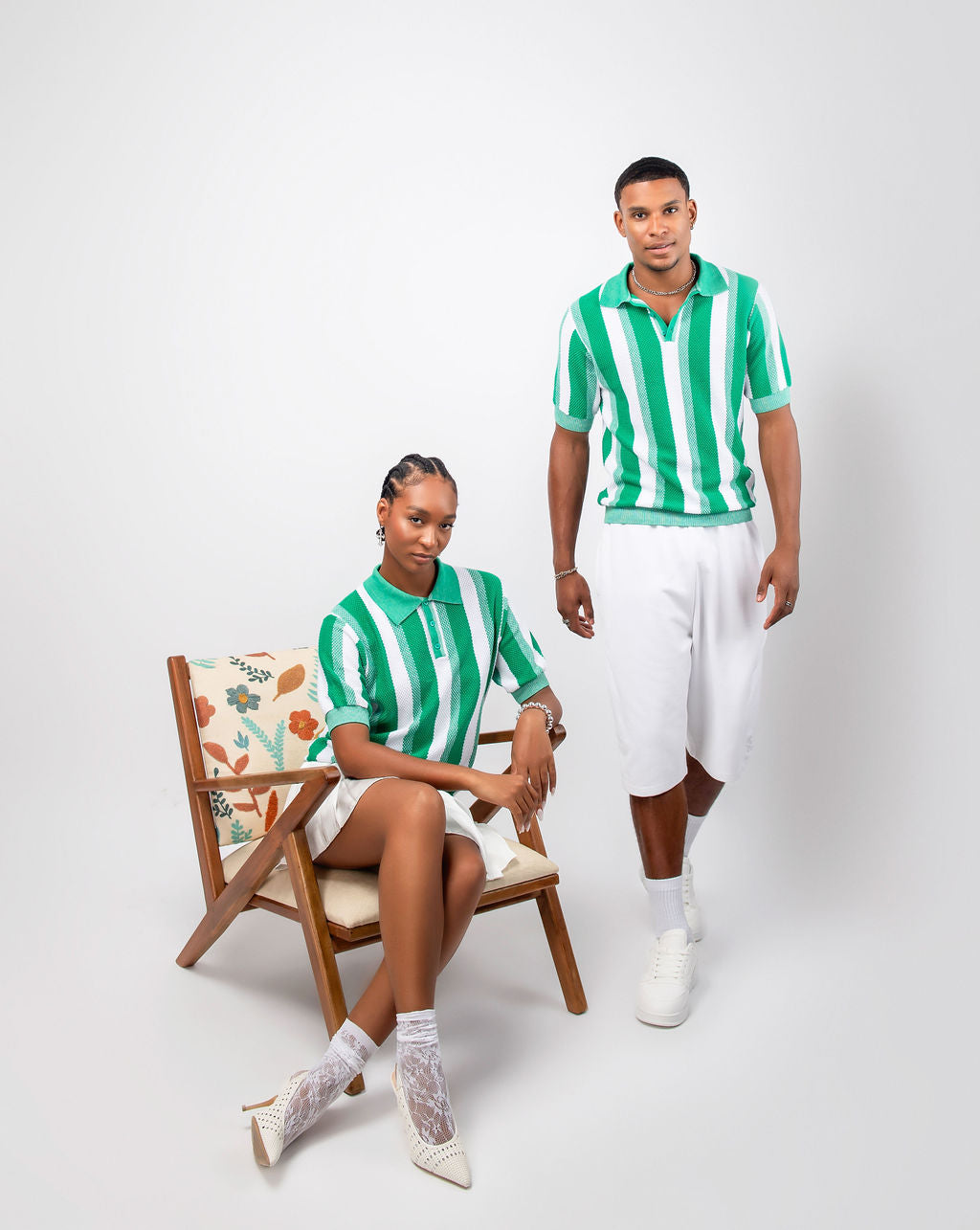 Stripe Knit Shirt in Green- Women